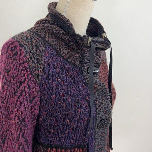 Curio Vintage 90s knit Cardigan Sweater Patchwork Button Down Cowl Neck Medium P - Picture 8 of 11